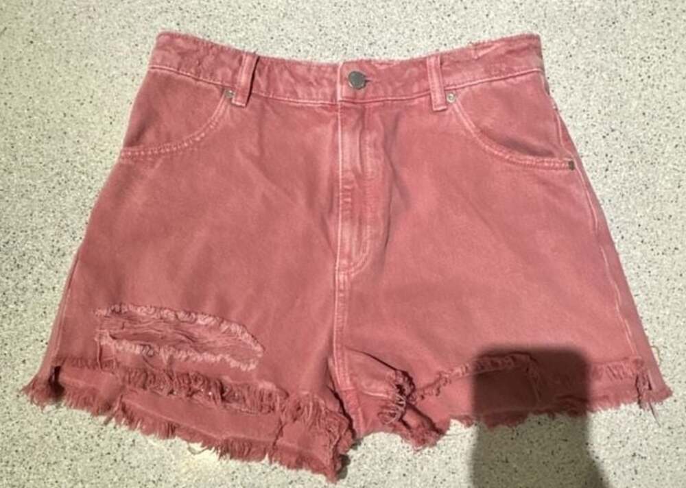 Rolla's Dusters High Rise Slim Distressed Denim Shorts in Pink